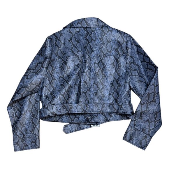 NOIZE Faux Vegan LEATHER Blue Snake Skin Cropped Bomber Glam Jacket Womens 2XL - Picture 5 of 8